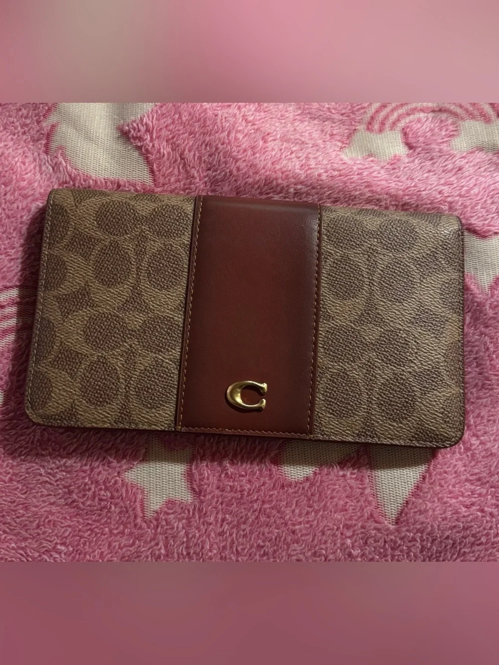 Coach Brown Signature Canvas Continental Wallet with Gold 'C'